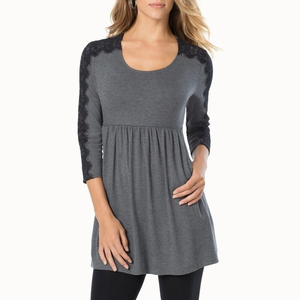 Soma M Live Lounge Wear Lace Trim Empire Waist Scoop Neck Stretch Knit Tunic Top